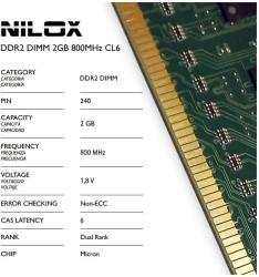 Nilox Memoria RAM Ddr2 - modulo - 2 gb - dimm a 240 pin - 800 mhz / pc2-6400 nxd2800m1c6