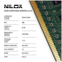 Nilox Memoria RAM Ddr4 - modulo - 8 gb - dimm 288-pin - 2400 mhz / pc4-19200 nxd82400m1c16