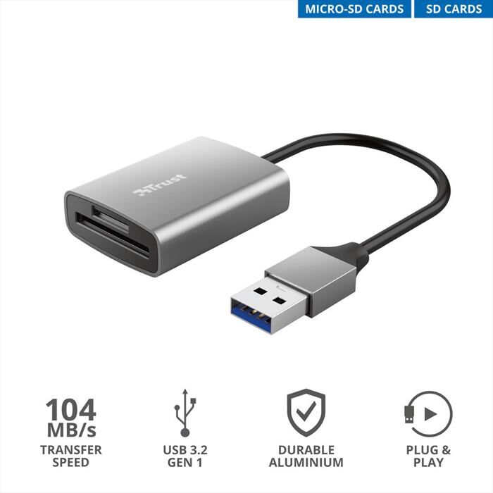 trust dalyx fast usb3.2 cardreader-grey