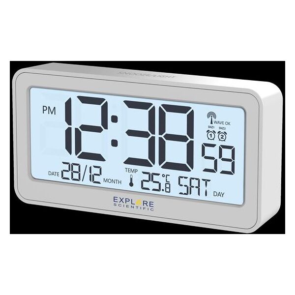 explore scientific rdc1000 sveglia radiocontrollata con display-white