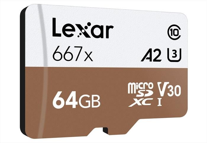 lexar microsdxc 667x 64gb w/adapter-white/brown