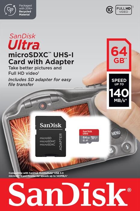 SanDisk Microsd Ultra A1 64gb + Adatt