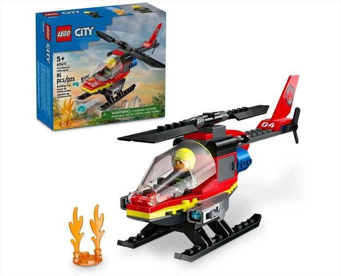 lego city elicottero dei pompieri 60411-multicolore
