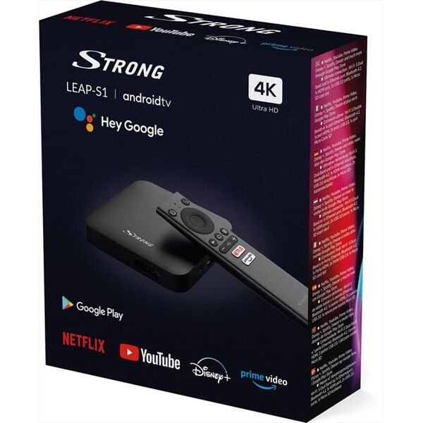 strong android tv box 4k ultra hd streaming srt leap-s1 nero