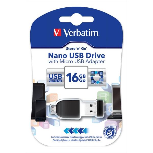 verbatim nano usb drive con adattatore micro usb 16gb