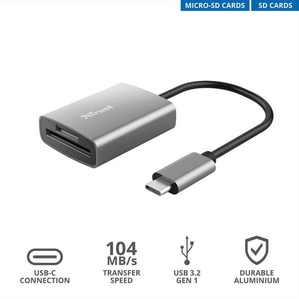 trust dalyx fast usb-c cardreader-grey