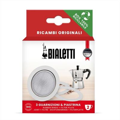 Bialetti 3 Guarnizioni + 1 Piastrina 2 Tazze Bialetti 3 Guarnizioni + 1 Piastrina 2 Tazze