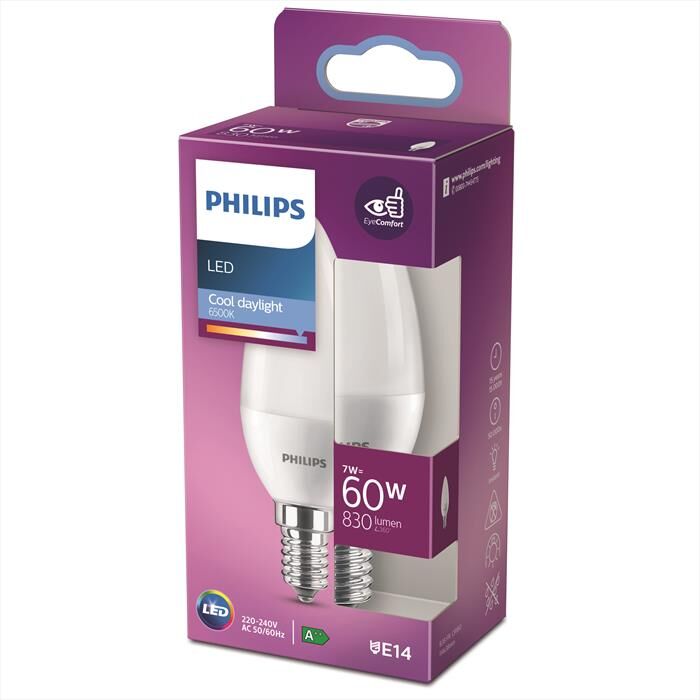 philips led candela 60w e14 6500k non dim-white