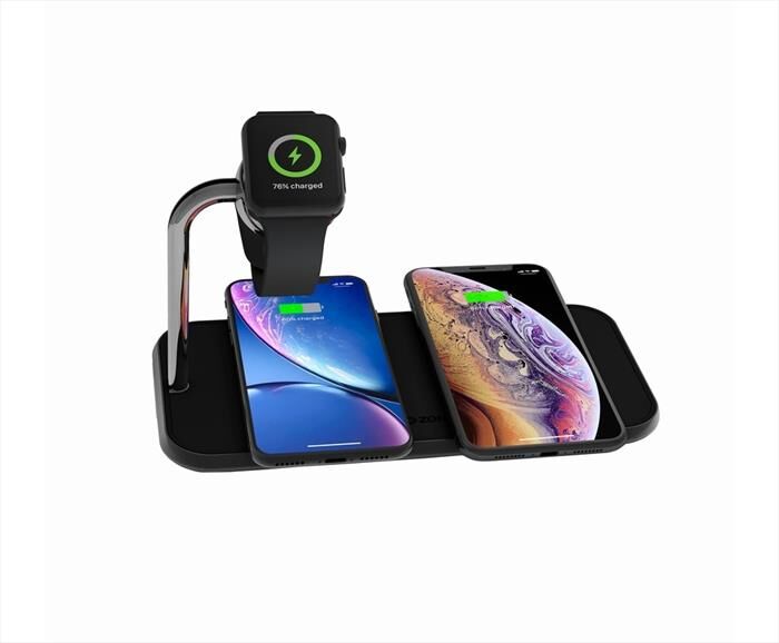 zens tappetino di ricarica wireless qi doppio + watch-alluminio nero