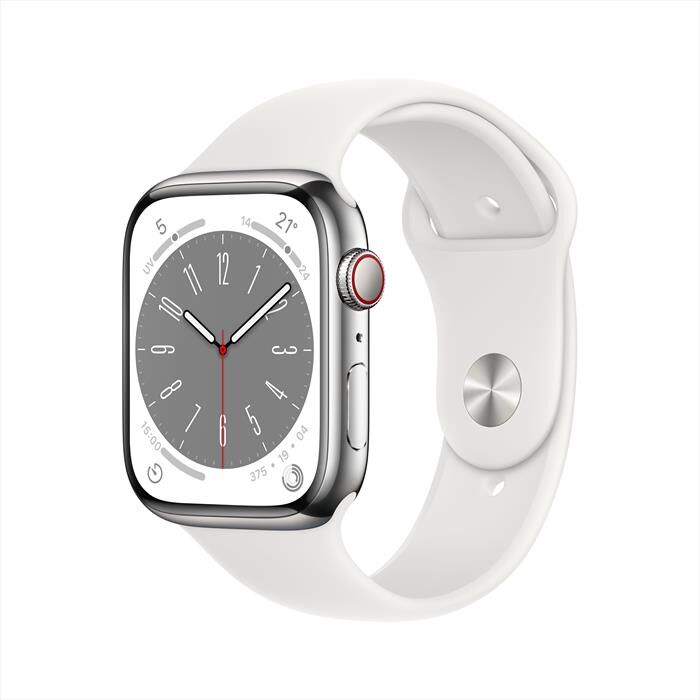 apple watch series 8 gps + cellular 45mm acciaio-argento bianco