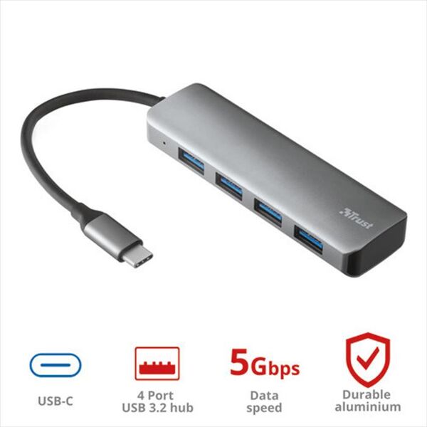 trust halyx usb-c 4-port usb3.2 hub alluminio