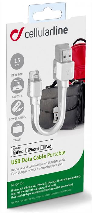 cellular line usb data cable portable lightning-bianco