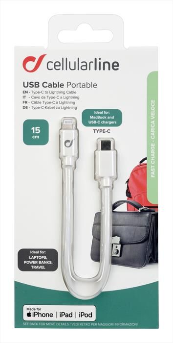 Cellular Line Usbdatac2lmfi15cmw Usb Data Cable Portable-usb-c-bianco