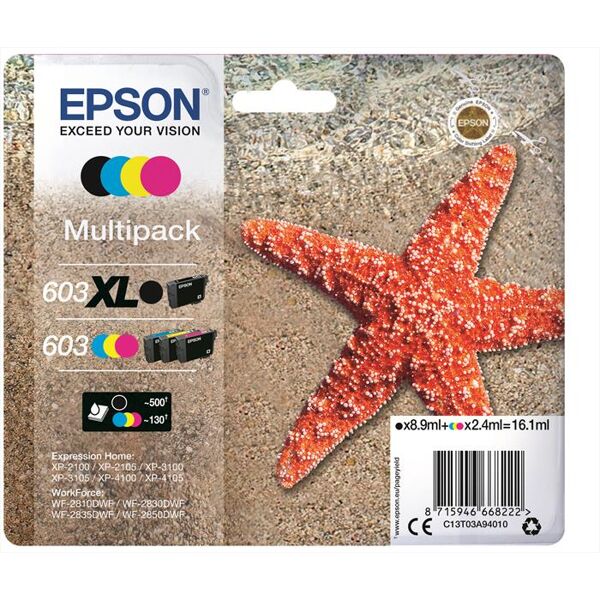 epson 603 stella marina t03a xl multipack mixed 4 colori-nero, ciano, magenta, giallo