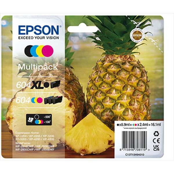 epson cartuccia ink serie ananas multipack 604 xl/std-nero/ciano/magenta/giallo