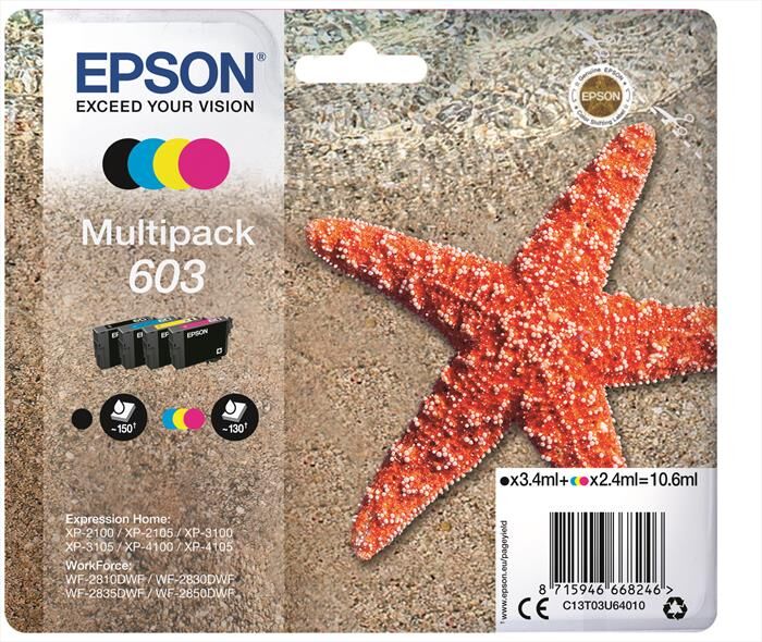 epson 603 stella marina t03u standard multipack 4 colori-nero, ciano, magenta, giallo