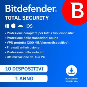 Bitdefender Total Security 1 Anno 10 Dispositivi Bitdefender Total Security 1 Anno 10 Dispositivi