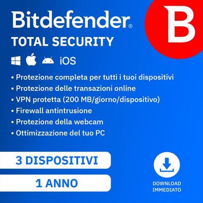Bitdefender Total Security 1 Anno 3 Dispositivi Bitdefender Total Security 1 Anno 3 Dispositivi