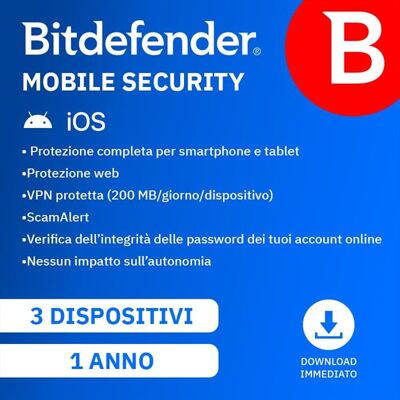 Bitdefender Mobile Security 1 Anno 3 Dispositivi Bitdefender Mobile Security 1 Anno 3 Dispositivi