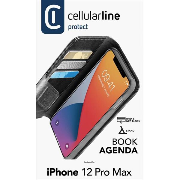 cellular line bookag2iph12prmk custodia a libro iphone12 max/pro-nero