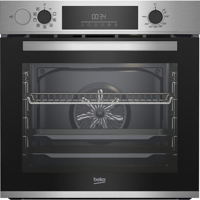 beko forno incasso elettrico bbis12300xde classe a+-inox e cristallo nero