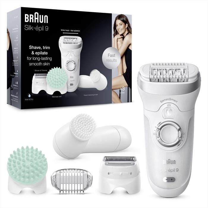 braun epilatore silk-épil 9 9-865-bianco/argento