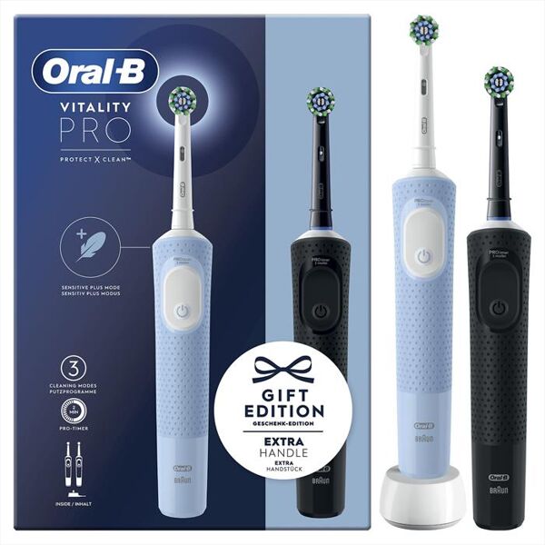 oral-b spazzolino elettrico pw vitality pro duo hbox-blu, nero