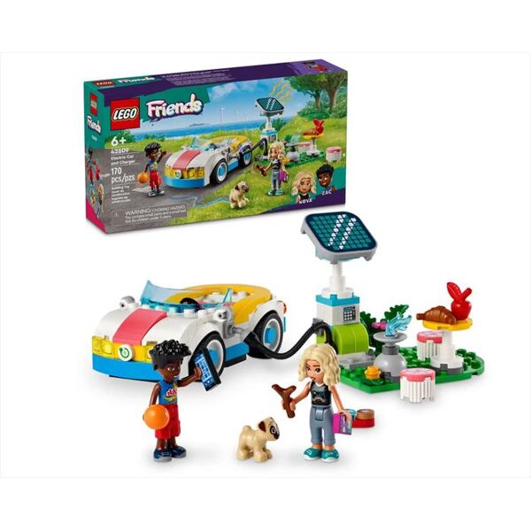 lego friends auto elettrica e caricabatterie 42609, multicolore