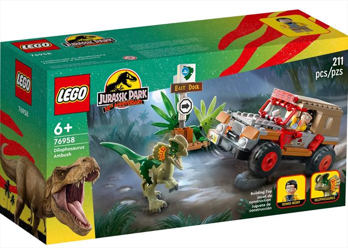 lego jurassic world l’agguato del dilofosauro 76958-multicolore