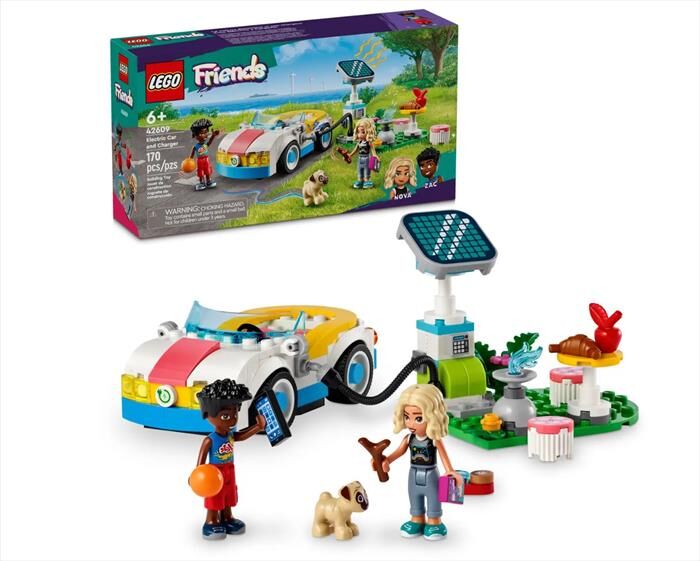 lego friends auto elettrica e caricabatterie 42609, multicolore