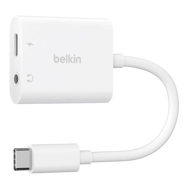 belkin rockstar 3.5 mm audio + usb-c charge adapter-bianco