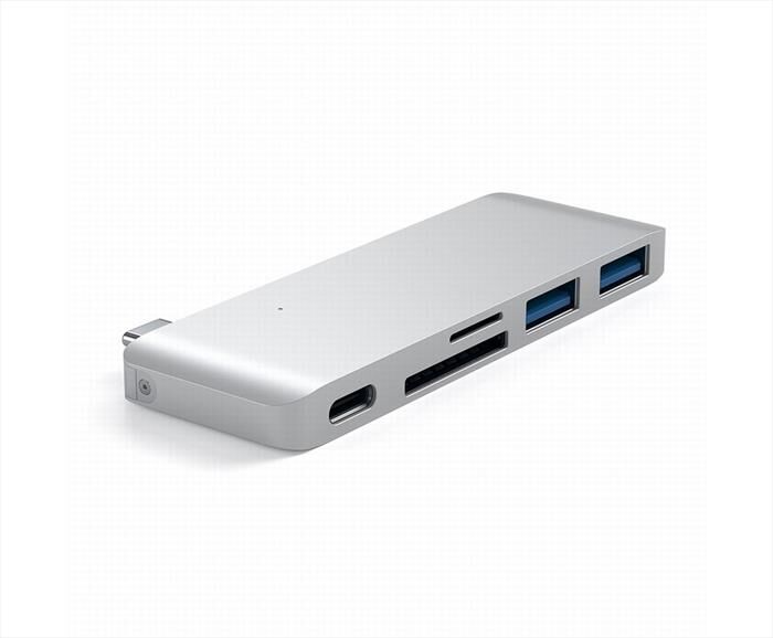 satechi hub usb-c con card reader, porta usbc pass through-silver