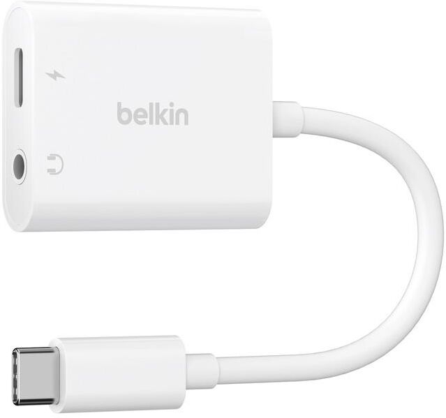 belkin rockstar 3.5 mm audio + usb-c charge adapter-bianco