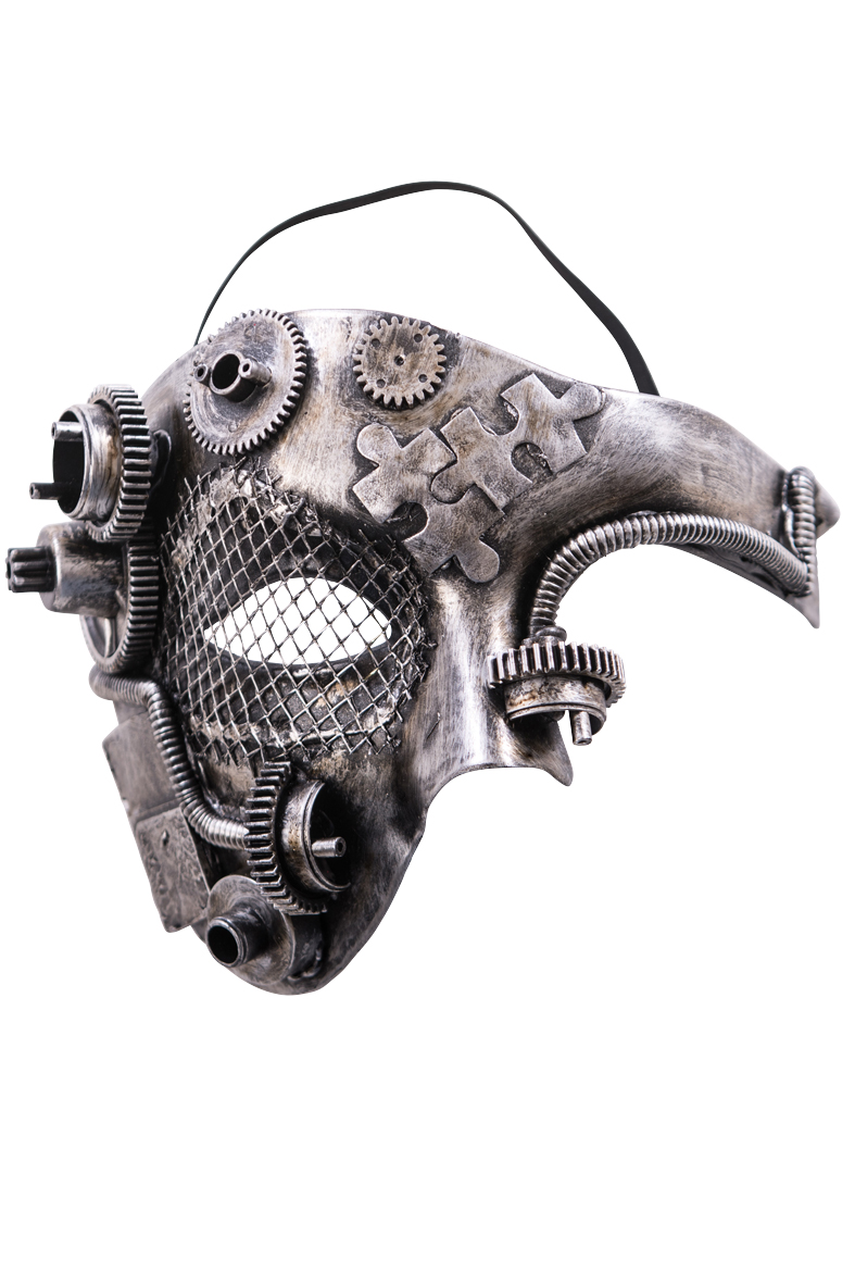 Maschera Steampunk Mezzo Viso Argento In Plastica Rigida