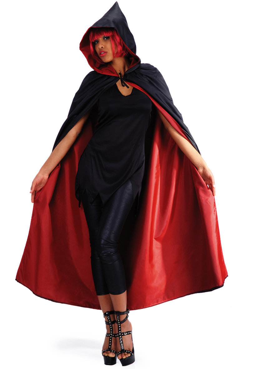 Mantello Double-Face Rosso/Nero In Taffetas con Cappuccio L.Cm.140 Ca. Mantello Double-Face Rosso/Nero In Taffetas con Cappuccio L.Cm.140 Ca.