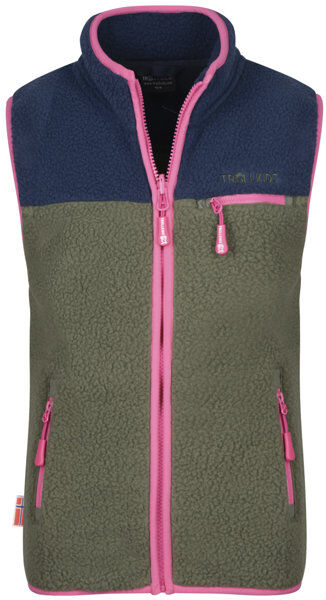 Trollkids Hemsedal - gilet in pile - bambino Dark Green/Blue/Pink 152