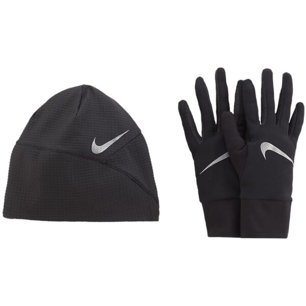 nike essential running set - guanti e berretto black/grey s/m