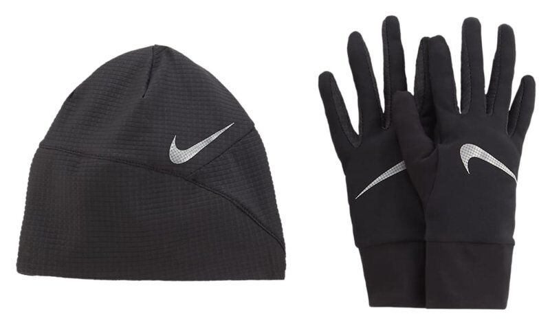 nike essential running set - guanti e berretto black/grey l/xl