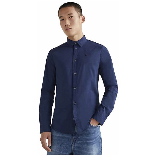 tommy jeans original stretch - camicia maniche lunghe - uomo dark blue 2xl