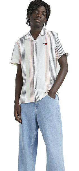 Tommy Jeans Clsc Linen Mini Stripe M - camicia a amniche corte - uomo White L