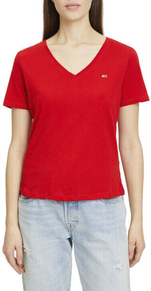 Tommy Jeans Slim Soft V Neck - T-shirt - donna Red XS