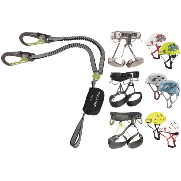 c.a.m.p. kit composto da set via ferrata kinetic giro rewind pro + imbrago e casco a scelta grey/green