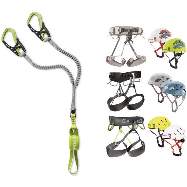 edelrid kit composto da set via ferrata cable comfort + imbrago e casco a scelta grey/green