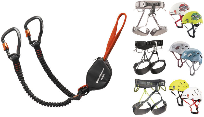 black diamond kit composto da set via ferrata iron cruiser + imbrago e casco a scelta black/orange