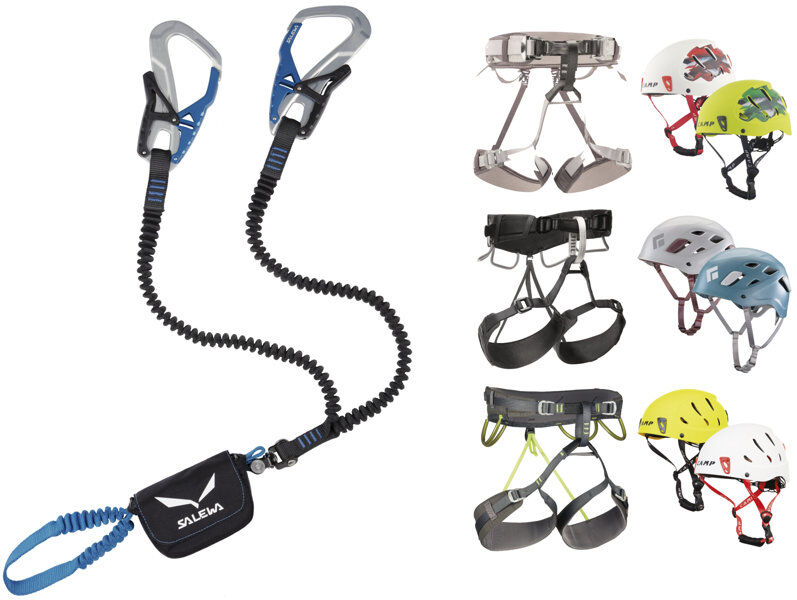 salewa kit composto da set via ferrata ergo tex + imbrago e casco a scelta silver/royal blue