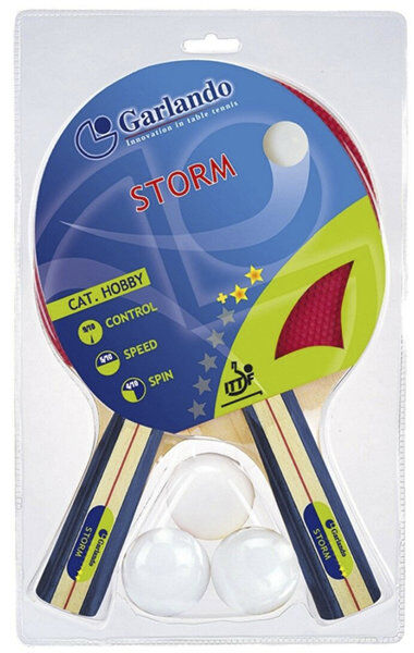 garlando set storm - 2 racchette da ping pong + 3 palline blue