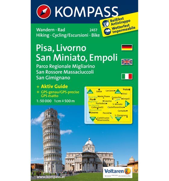 Kompass Carta N.2457: Pisa, Livorno, San Miniato, Empoli 1:50.000