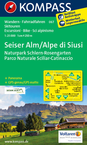 Kompass Carta Nr. 067: Alpe di Siusi, Parco Naturale Sciliar-Catinaccio 1:25.000