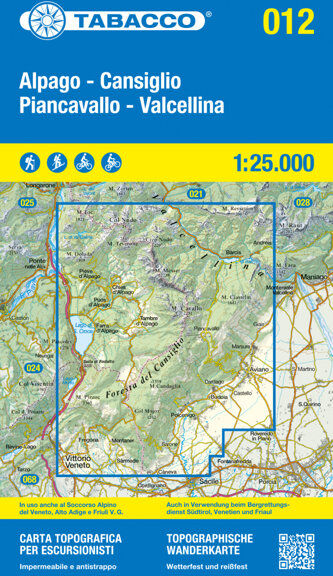 Tabacco Carta nr. 012 Alpago - Cansiglio - Piancavallo - Valcellina - 1:25.000 Undefined 1:25.000