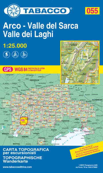 Tabacco Carta N.055 Valle del Sarca - Arco - Riva del Garda - Valle dei Laghi - 1:25.000